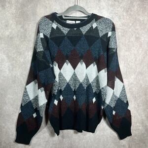 Vintage Windridge Sweater Men Large Blue Knit Argyle Grandpa Cabincore Old Money
